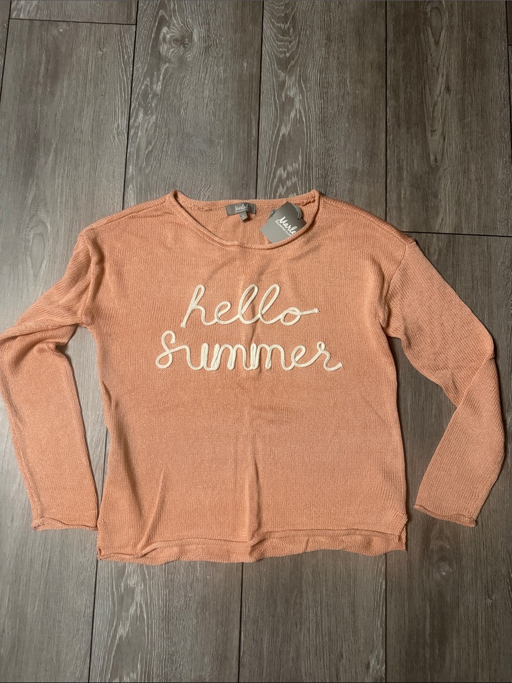 Mudd Peach 'hello summer' Lightweight Knit Sweatshirt